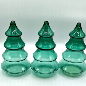 Vintage Green Glass Christmas Tree 🎄 Set of 3